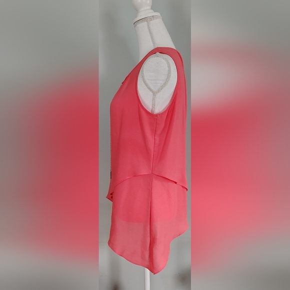 Zac & Rachel Orange Sleeveless Top Size Medium Layered Asymmetrical Chain Detail - Picture 2 of 12